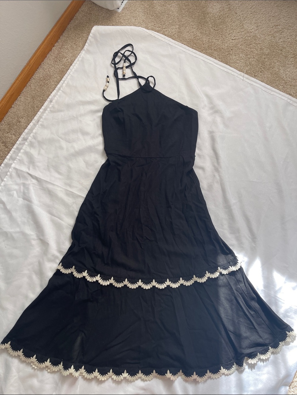 Eliza J Black Halter Maxi Dress with White Lace Trim